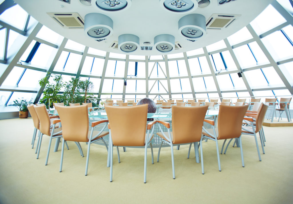 Big conference hall with round table
